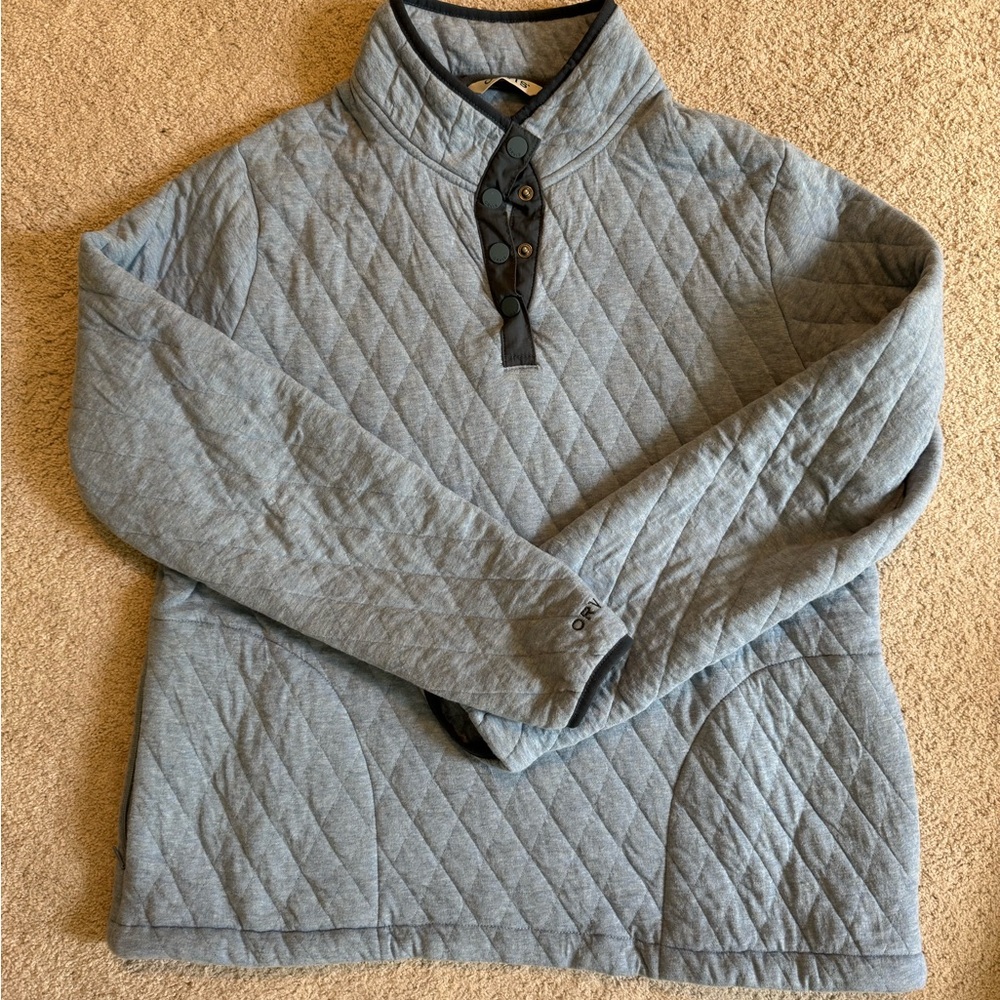 Orvis Blue Quilted Pullover with Button Collar